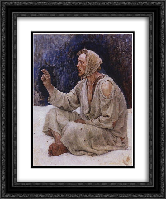 Whacky, seated on the snow (Study to Boyarynya Morozova) 20x24 Black Ornate Wood Framed Art Print Poster with Double Matting by Surikov, Vasily