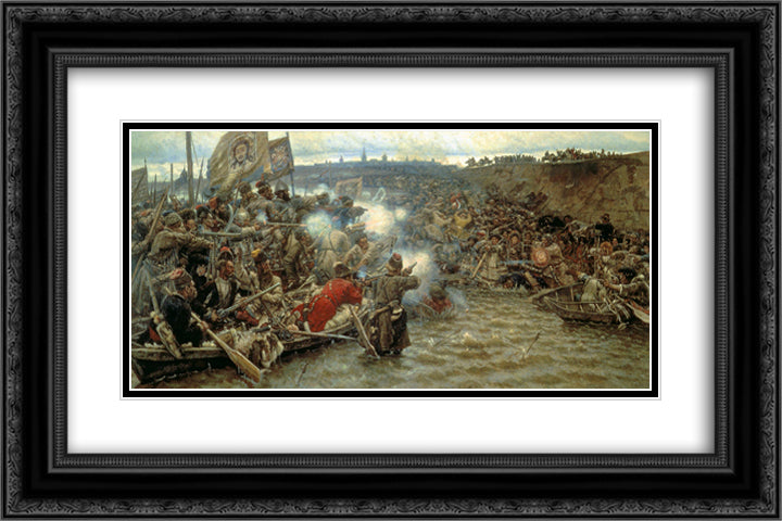 Yermak's conquest of Siberia 24x16 Black Ornate Wood Framed Art Print Poster with Double Matting by Surikov, Vasily