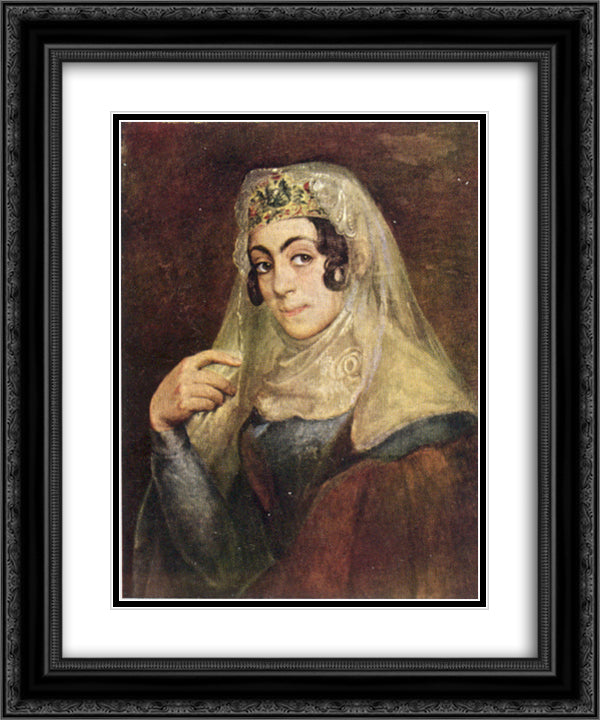A portrait of a Georgian woman 20x24 Black Ornate Wood Framed Art Print Poster with Double Matting by Tropinin, Vasily