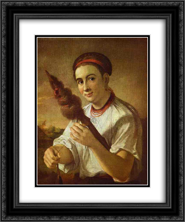A Spinner 20x24 Black Ornate Wood Framed Art Print Poster with Double Matting by Tropinin, Vasily