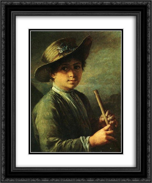 Boy with zhaleyka 20x24 Black Ornate Wood Framed Art Print Poster with Double Matting by Tropinin, Vasily