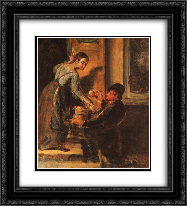 Buying apples from a peddler. Study 20x22 Black Ornate Wood Framed Art Print Poster with Double Matting by Tropinin, Vasily
