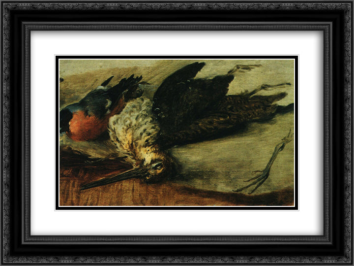 Grouse and Bullfinch. Study 24x18 Black Ornate Wood Framed Art Print Poster with Double Matting by Tropinin, Vasily