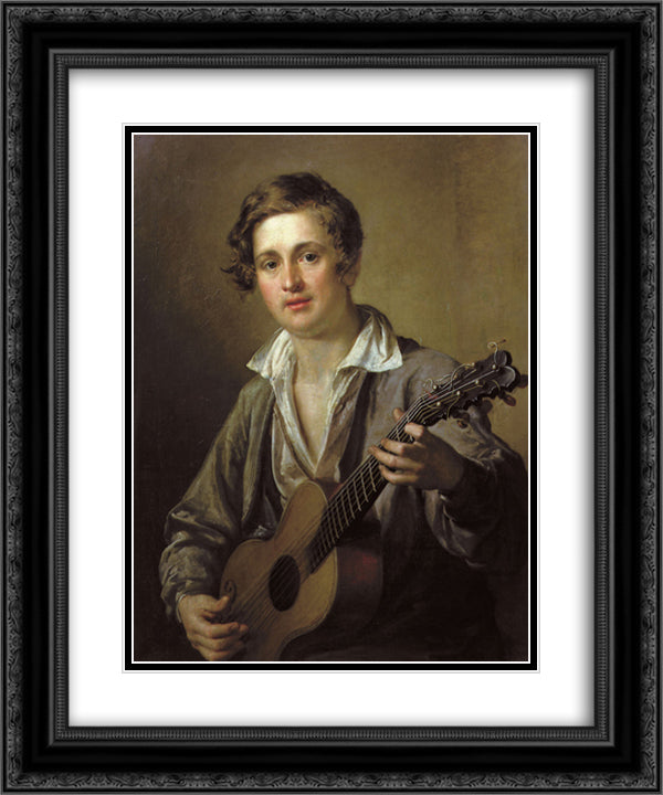 Guitarist 20x24 Black Ornate Wood Framed Art Print Poster with Double Matting by Tropinin, Vasily