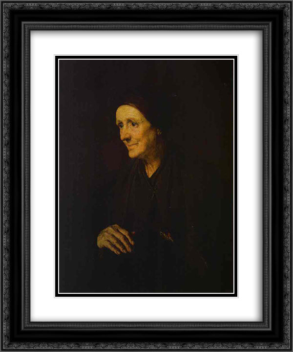 Old Woman with a Hen (Portrait of the Artist`s Wife) 20x24 Black Ornate Wood Framed Art Print Poster with Double Matting by Tropinin, Vasily