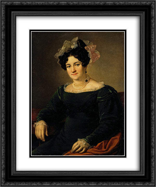 Portrait of a P.I. Sapozhnikova 20x24 Black Ornate Wood Framed Art Print Poster with Double Matting by Tropinin, Vasily