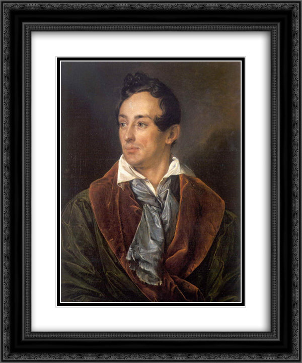 Portrait of a young man in a green robe 20x24 Black Ornate Wood Framed Art Print Poster with Double Matting by Tropinin, Vasily