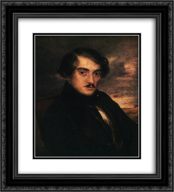 Portrait of Alexander Fedorovich Zaikin. Etude 20x22 Black Ornate Wood Framed Art Print Poster with Double Matting by Tropinin, Vasily