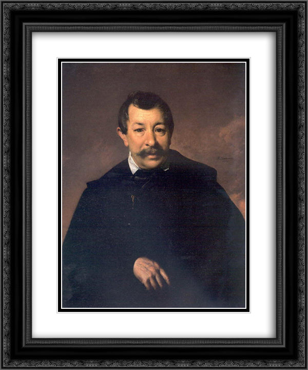 Portrait of an unknown (from a family of Mosolov) 20x24 Black Ornate Wood Framed Art Print Poster with Double Matting by Tropinin, Vasily