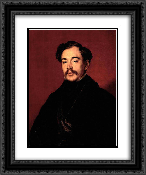 Portrait of an unknown in a black coat (Verevkina) 20x24 Black Ornate Wood Framed Art Print Poster with Double Matting by Tropinin, Vasily
