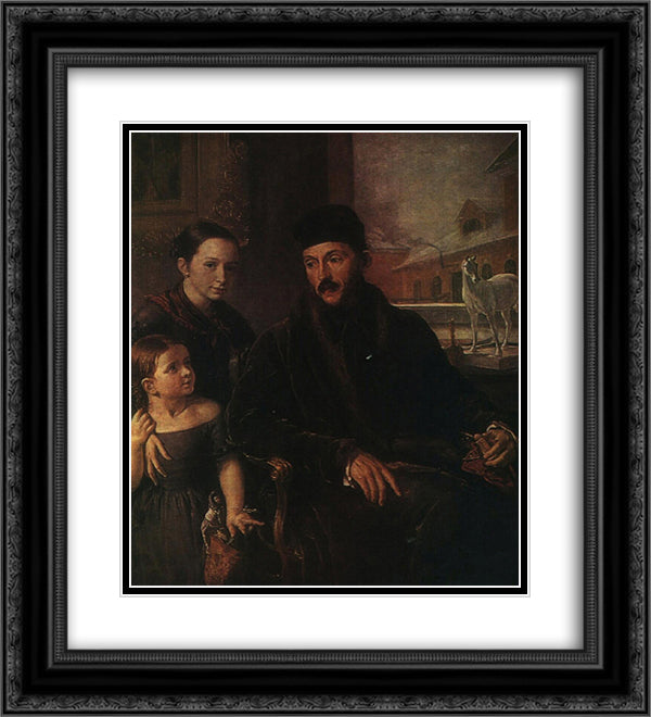 Portrait of D. P. Voyeikov with His Daughter and the Governess Miss Sorock 20x22 Black Ornate Wood Framed Art Print Poster with Double Matting by Tropinin, Vasily