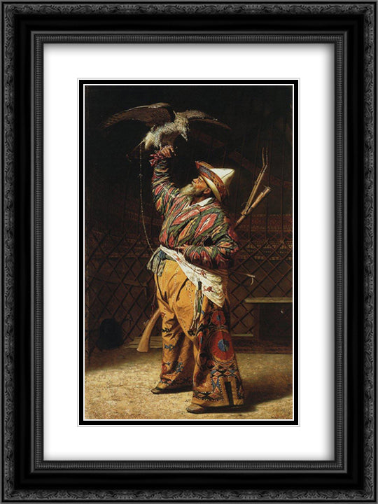 A rich Kyrgyz hunter with a falcon 18x24 Black Ornate Wood Framed Art Print Poster with Double Matting by Vereshchagin, Vasily