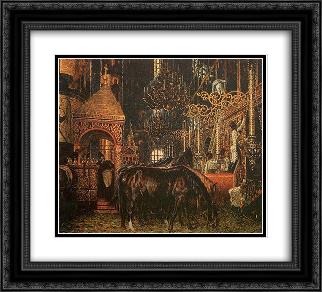 At the Assumption Cathedral 22x20 Black Ornate Wood Framed Art Print Poster with Double Matting by Vereshchagin, Vasily