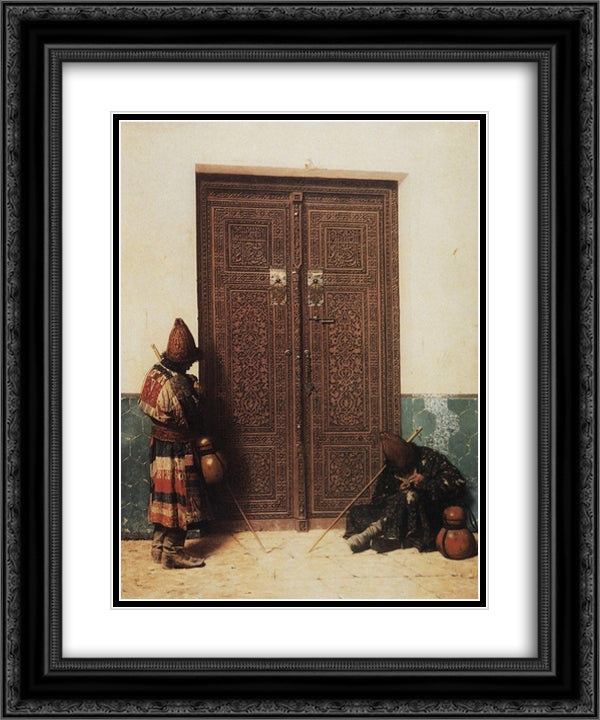 At the Door of a Mosque 20x24 Black Ornate Wood Framed Art Print Poster with Double Matting by Vereshchagin, Vasily