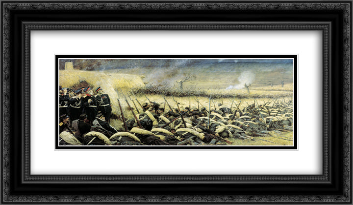 Before the attack. At Plevna 24x14 Black Ornate Wood Framed Art Print Poster with Double Matting by Vereshchagin, Vasily