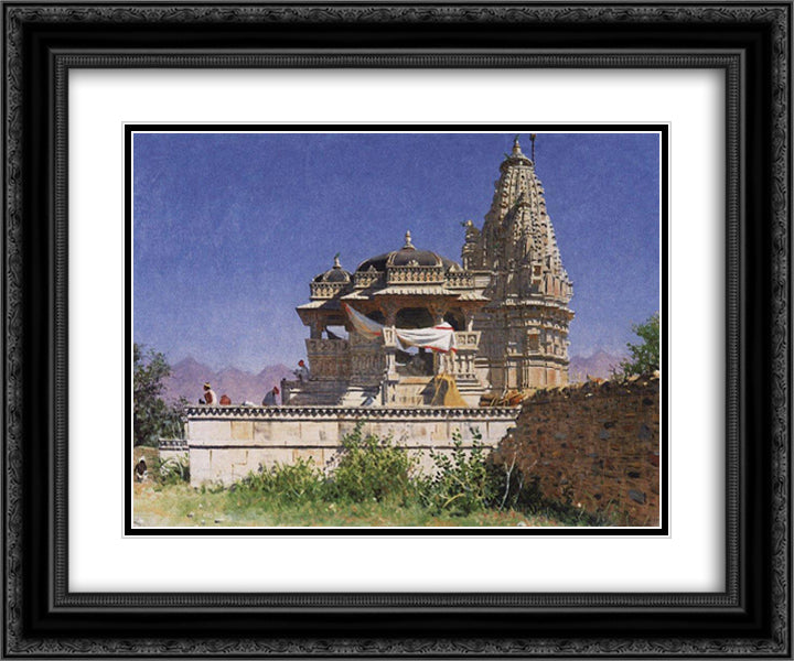 Brahminic temple in Adelnure 24x20 Black Ornate Wood Framed Art Print Poster with Double Matting by Vereshchagin, Vasily