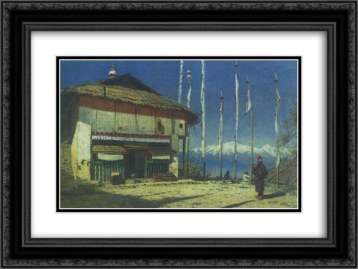 Buddhist temple in Darjeeling. Sikkim 24x18 Black Ornate Wood Framed Art Print Poster with Double Matting by Vereshchagin, Vasily
