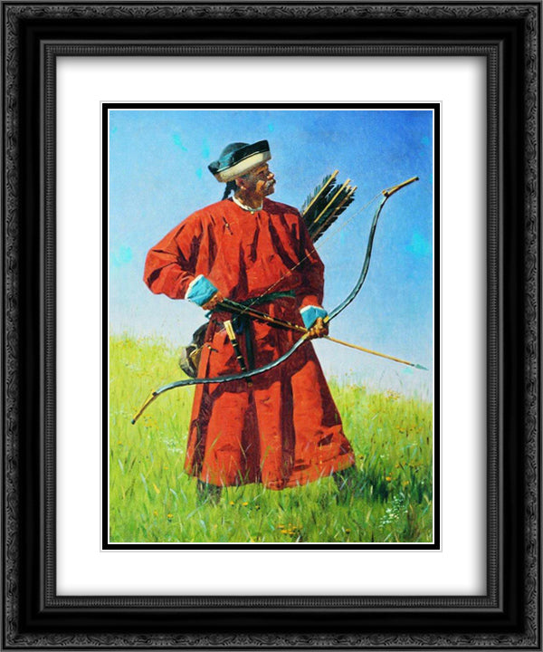 Bukhara soldiers (Sarbaz) 20x24 Black Ornate Wood Framed Art Print Poster with Double Matting by Vereshchagin, Vasily