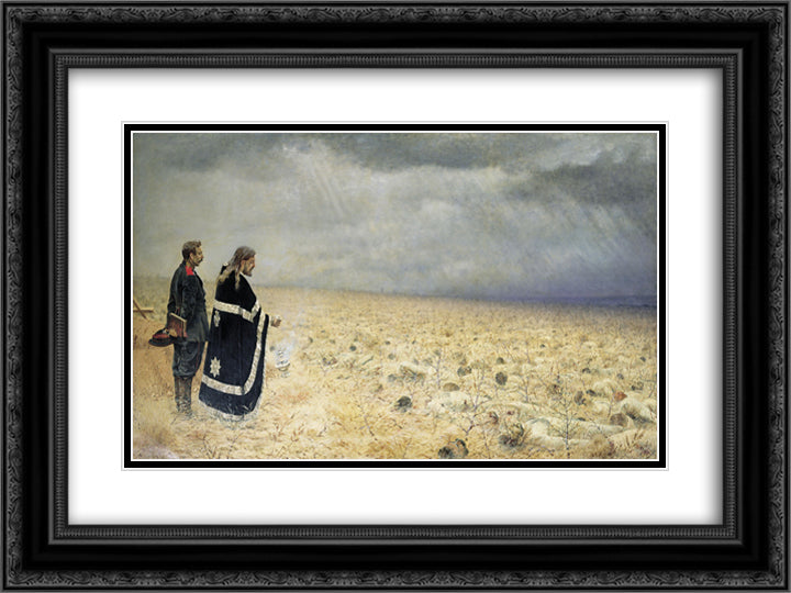 Defeated. Requiem 24x18 Black Ornate Wood Framed Art Print Poster with Double Matting by Vereshchagin, Vasily