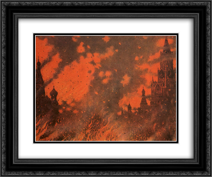 Fire of Zamoskvorechye 24x20 Black Ornate Wood Framed Art Print Poster with Double Matting by Vereshchagin, Vasily