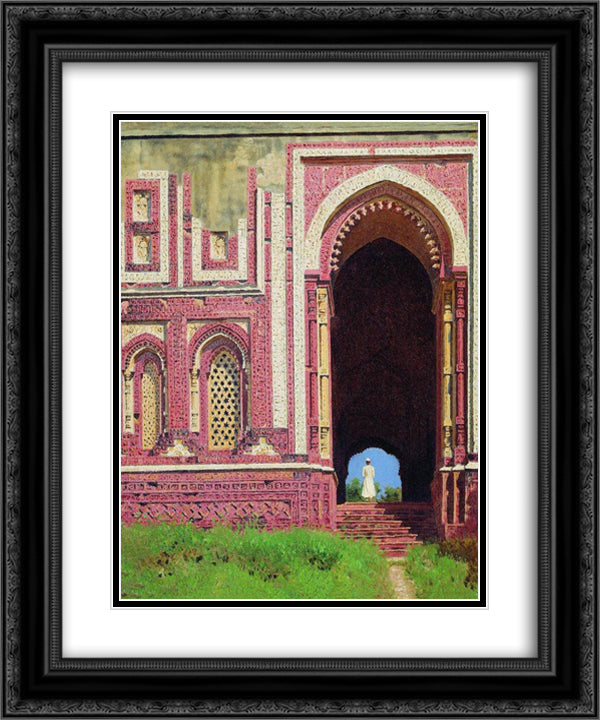 Gate near the Qutub Minar. Old Delhi 20x24 Black Ornate Wood Framed Art Print Poster with Double Matting by Vereshchagin, Vasily
