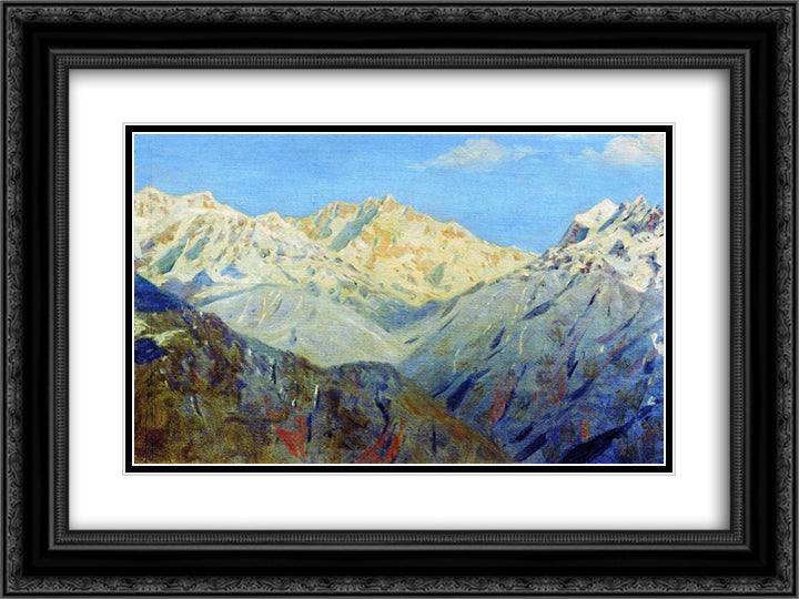 Himalayas. The main peak 24x18 Black Ornate Wood Framed Art Print Poster with Double Matting by Vereshchagin, Vasily