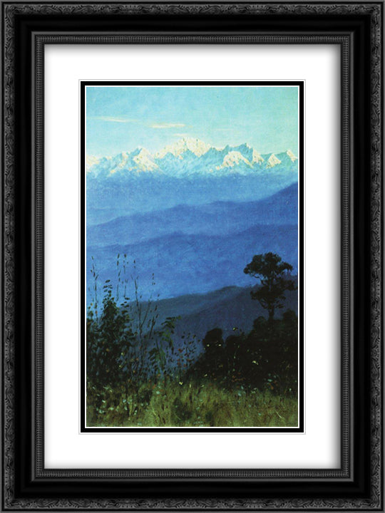 Himalayas in the evening 18x24 Black Ornate Wood Framed Art Print Poster with Double Matting by Vereshchagin, Vasily