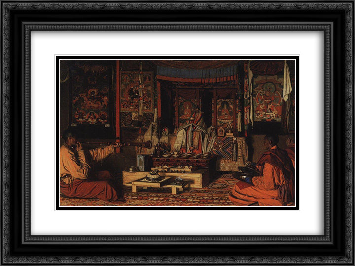 Kalmyk chapel 24x18 Black Ornate Wood Framed Art Print Poster with Double Matting by Vereshchagin, Vasily