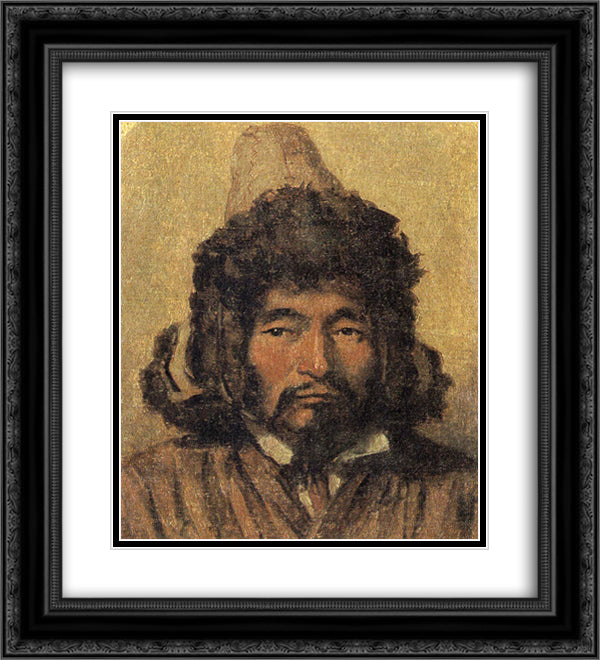Kazakh with fur hat 20x22 Black Ornate Wood Framed Art Print Poster with Double Matting by Vereshchagin, Vasily