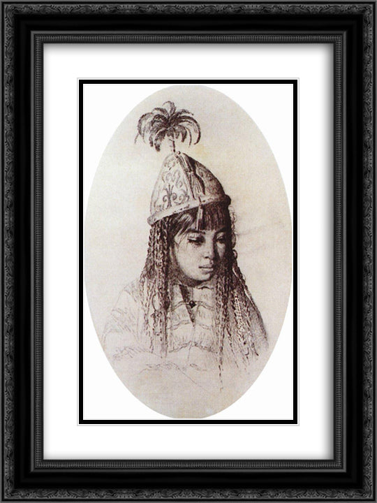 Kyrgyz girl 18x24 Black Ornate Wood Framed Art Print Poster with Double Matting by Vereshchagin, Vasily