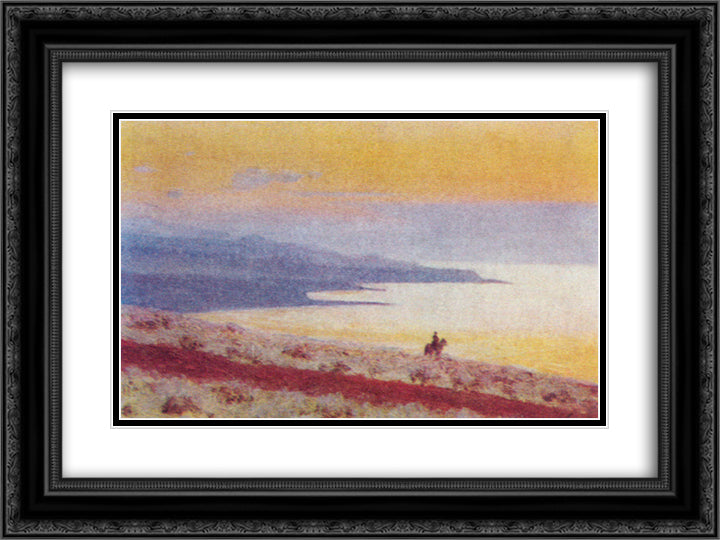 Lake Issyk Kul in the evening 24x18 Black Ornate Wood Framed Art Print Poster with Double Matting by Vereshchagin, Vasily