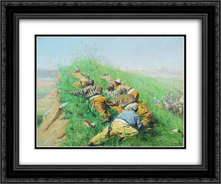 Looking out 24x20 Black Ornate Wood Framed Art Print Poster with Double Matting by Vereshchagin, Vasily