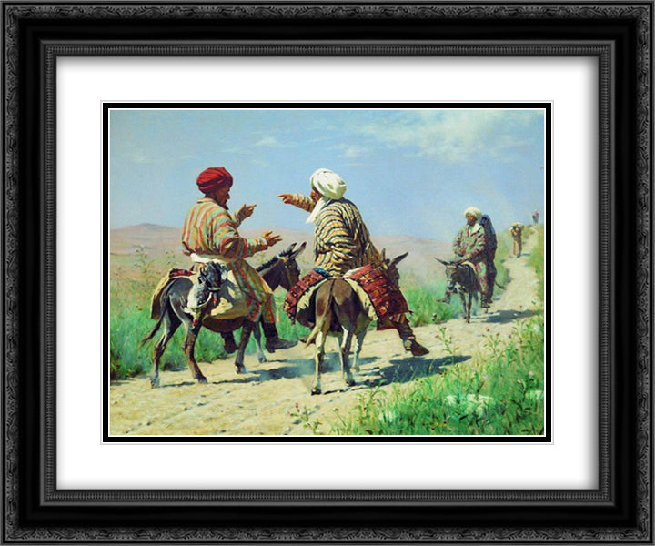 Mullah Rahim and Mullah Karim quarrel on his way to the market 24x20 Black Ornate Wood Framed Art Print Poster with Double Matting by Vereshchagin, Vasily