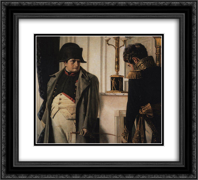 Napoleon and general Lauriston ( Peace at all costs) 22x20 Black Ornate Wood Framed Art Print Poster with Double Matting by Vereshchagin, Vasily