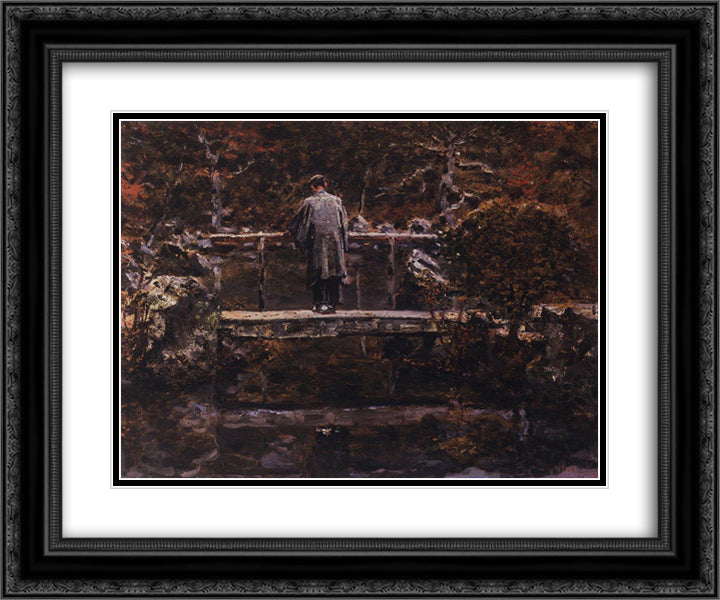 On the Bridge 24x20 Black Ornate Wood Framed Art Print Poster with Double Matting by Vereshchagin, Vasily