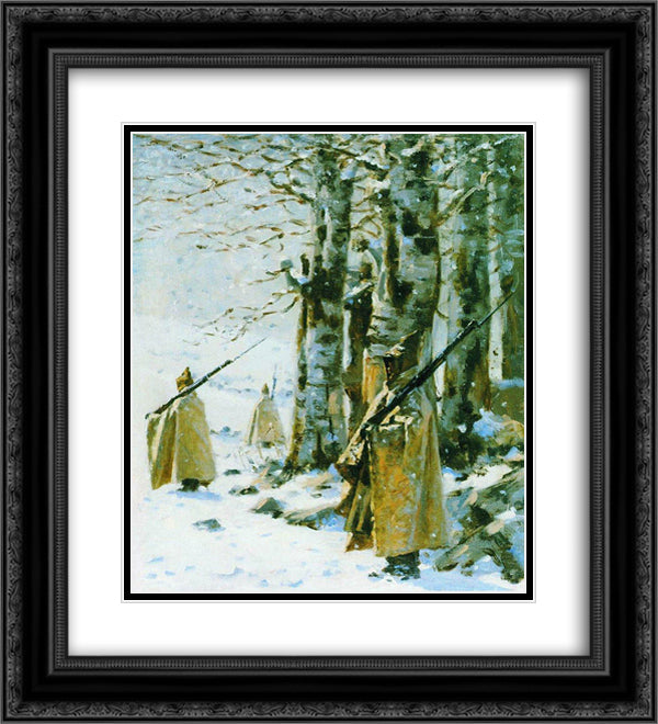 Picket in the Balkan Mountains 20x22 Black Ornate Wood Framed Art Print Poster with Double Matting by Vereshchagin, Vasily