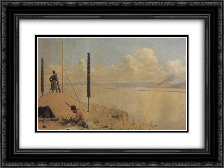 Picket on the Danube 24x18 Black Ornate Wood Framed Art Print Poster with Double Matting by Vereshchagin, Vasily