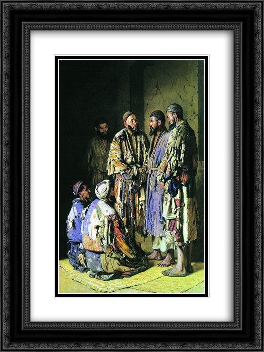 Politicians in opium shop. Tashkent. 18x24 Black Ornate Wood Framed Art Print Poster with Double Matting by Vereshchagin, Vasily