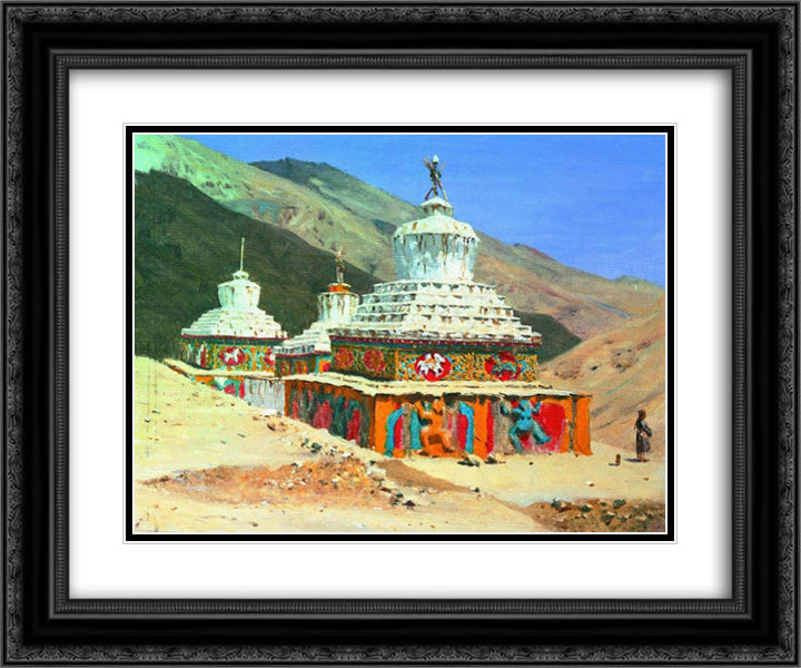 Posthumous monuments in Ladakh 24x20 Black Ornate Wood Framed Art Print Poster with Double Matting by Vereshchagin, Vasily