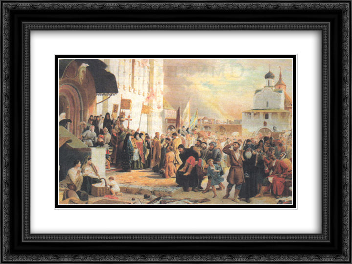 Protection of Holy Trinity Monastery 24x18 Black Ornate Wood Framed Art Print Poster with Double Matting by Vereshchagin, Vasily