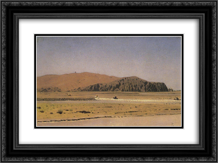 Riders, swimming the river 24x18 Black Ornate Wood Framed Art Print Poster with Double Matting by Vereshchagin, Vasily