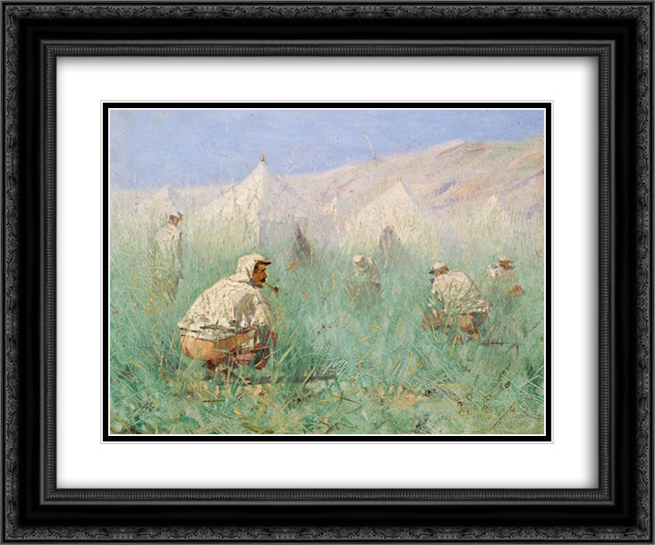 Russian Camp in Turkestan 24x20 Black Ornate Wood Framed Art Print Poster with Double Matting by Vereshchagin, Vasily