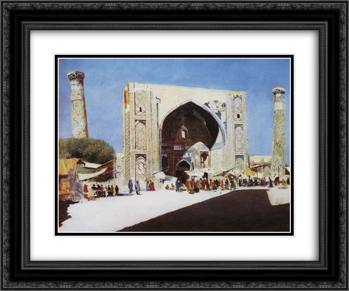 Samarkand 24x20 Black Ornate Wood Framed Art Print Poster with Double Matting by Vereshchagin, Vasily