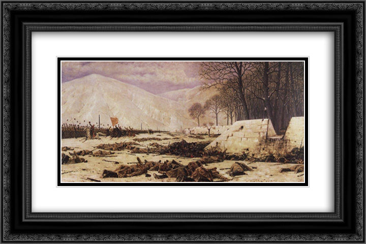 Shipka field 24x16 Black Ornate Wood Framed Art Print Poster with Double Matting by Vereshchagin, Vasily