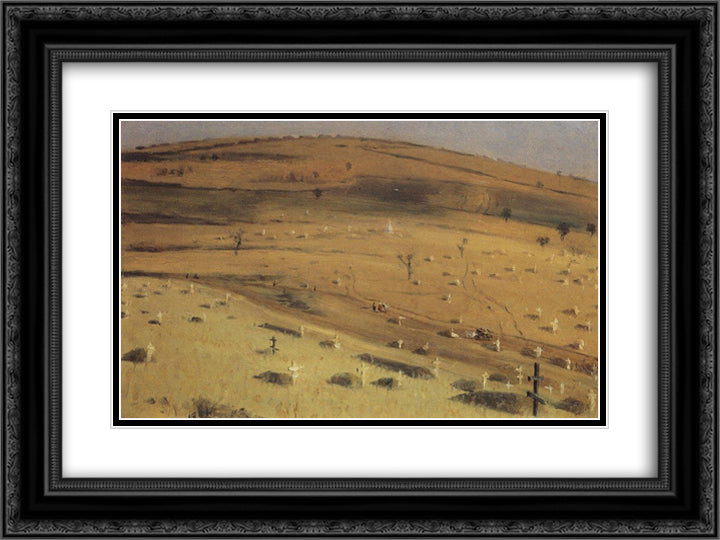 Site of the Battle Fought on July 18, 1877 in front of the Krishin Redoubt near Plevna 24x18 Black Ornate Wood Framed Art Print Poster with Double Matting by Vereshchagin, Vasily