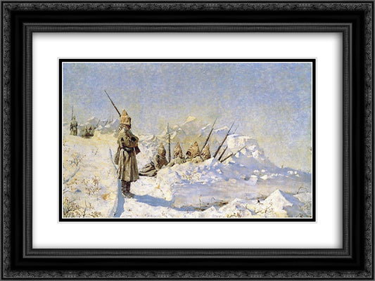Snowy trenches (Russian position on the Shipka Pass) 24x18 Black Ornate Wood Framed Art Print Poster with Double Matting by Vereshchagin, Vasily