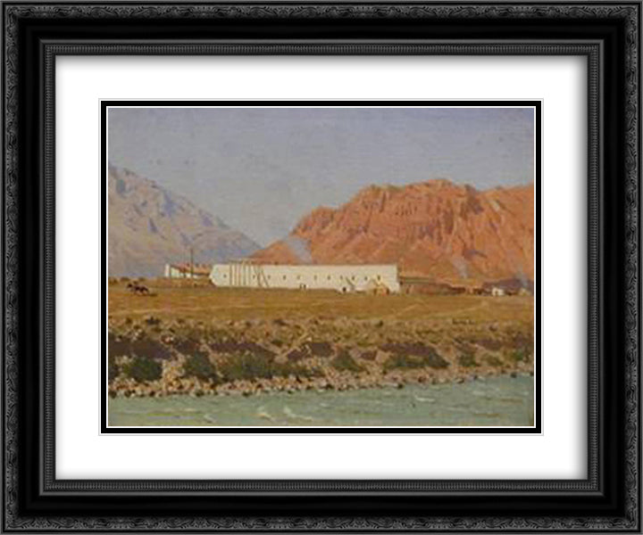 Strengthening Naryn in Tien Shan (Celestial Mountains) near Kashgar border 24x20 Black Ornate Wood Framed Art Print Poster with Double Matting by Vereshchagin, Vasily