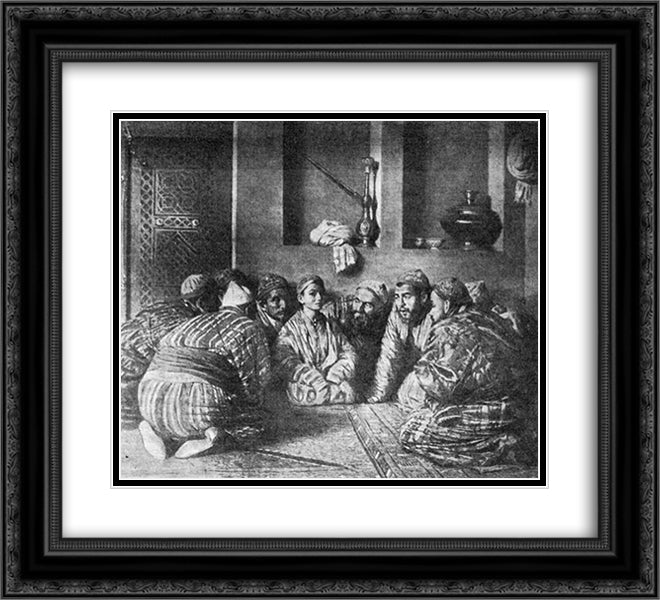 The Bacha and His Admirers 22x20 Black Ornate Wood Framed Art Print Poster with Double Matting by Vereshchagin, Vasily