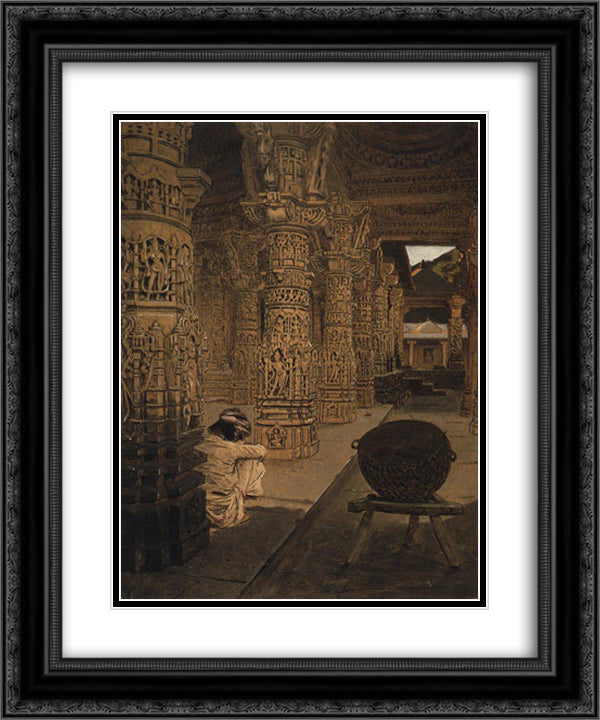 The colonnade in the Jain temple at Mount Abu in the evening 20x24 Black Ornate Wood Framed Art Print Poster with Double Matting by Vereshchagin, Vasily