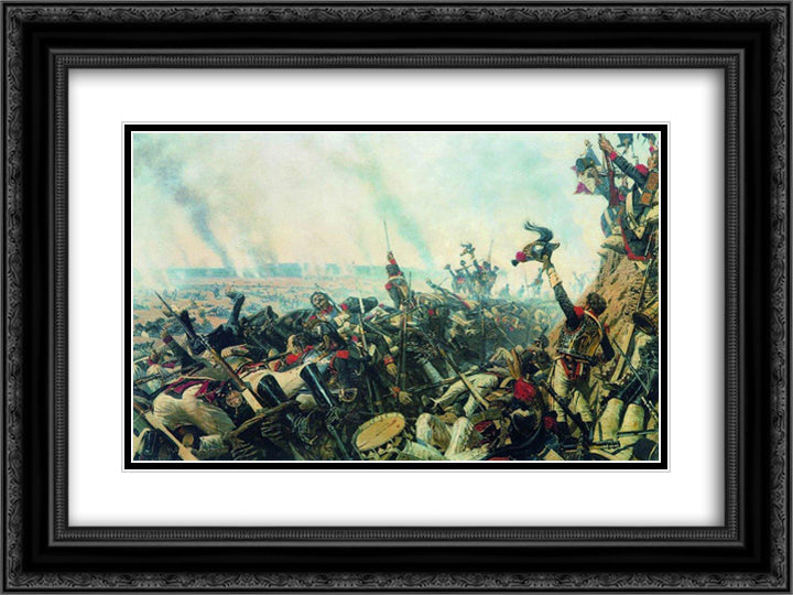 The end of Borodino battle 24x18 Black Ornate Wood Framed Art Print Poster with Double Matting by Vereshchagin, Vasily